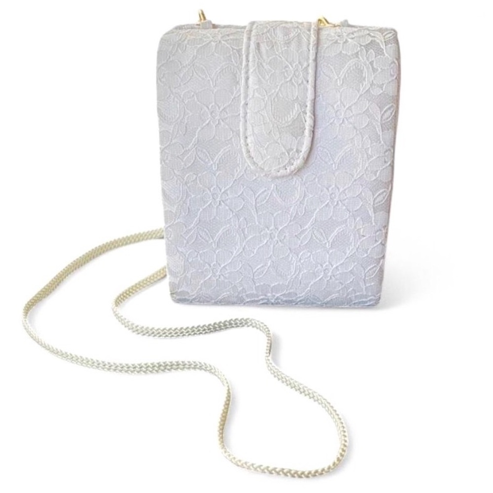 Vintage 1996 Magid White Lace Bridal Bag Structured Wedding Purse Gold Hardware